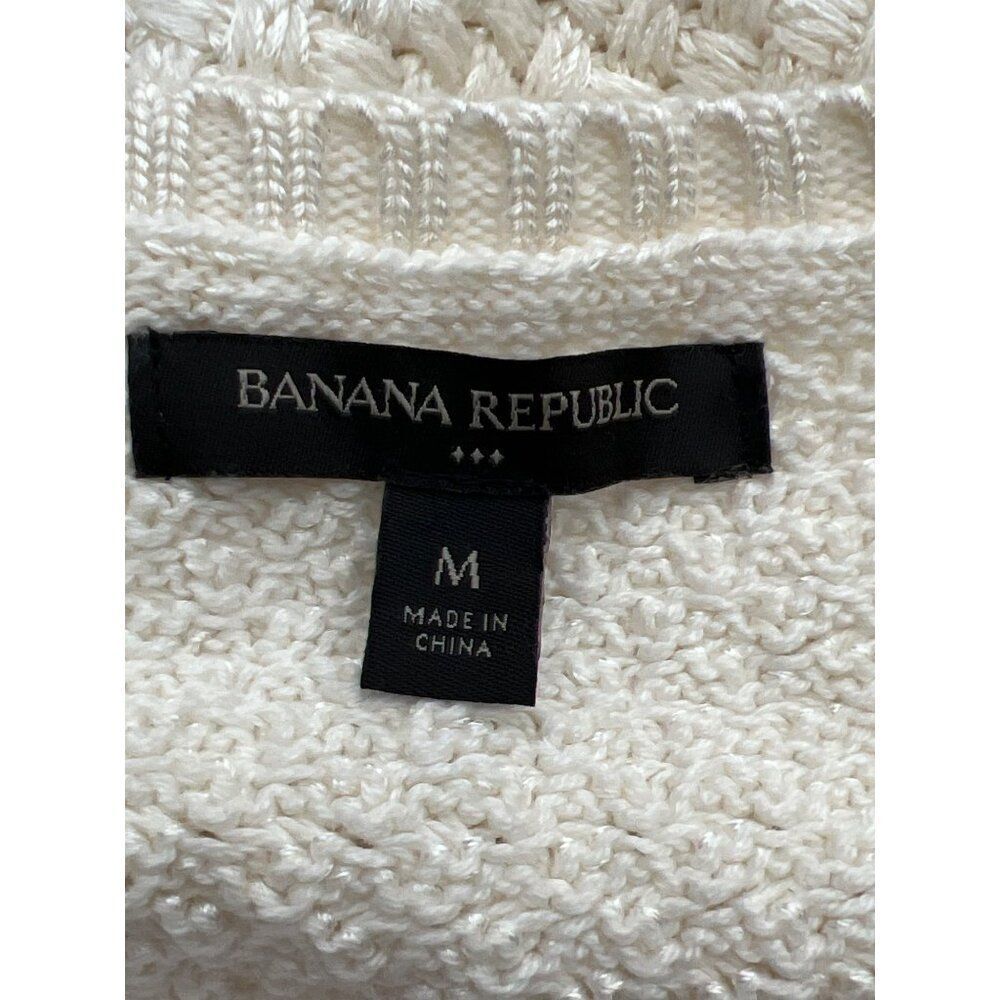 Banana Republic Women Ivory Basket Weave Long Sleeve Sweater Size M - Picture 8 of 9